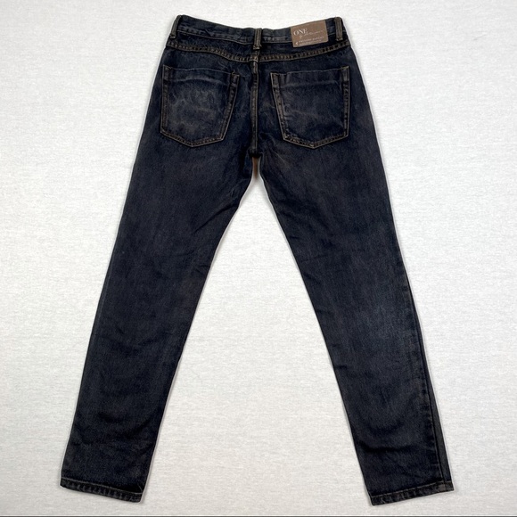 One Teaspoon Awesome Baggies Distressed Relaxed Skinny Ankle Dark Wash Jeans - Picture 5 of 13
